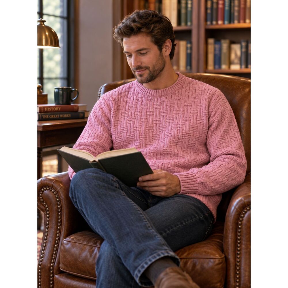 Vintage Van Heusen Men’s Pink Sweater Preppy Pullover Wool Blend Large USA